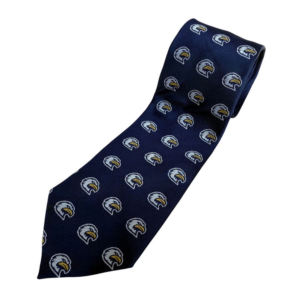 Men's Silk Tie Navy Blue‎ Eagle Head Pattern Handmade Formal Necktie